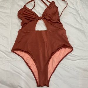 KIBYS Cut Out Swimsuit in Terracota Color size XL